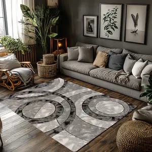 Grey Marble Circle Crystal Velvet Area Rug Non‑Slip Modern Living Room Rug #AbstractCircleRug #ModernHomeDecor #GreyMarbleRug #GeometricPatternCarpet #CrystalVelvetRug