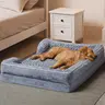 C-Shaped Large Dog Orthopedic Bed with Snap Memory Foam, Neck/Head Bolster, Self-Warming Layer, Waterproof Liner, Cooling Lining, Non-Slip Base, Rose Plush Zip-Off Cover, Joint Support, Anxiety Reduction, Washable Durable Sofa Bed for Summer Pet Comfort