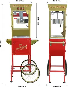 12 oz Popcorn Machine Cart - Commercial Vintage Popcorn Maker with Storage Stand, Stainless Steel Kettle & Tempered Glass, Ideal for Home Theater, Party Concessions and Carnival Events (Red)