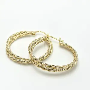 Earrings Hoops 30mm Gold-Tone Braided Design for Everyday Wear