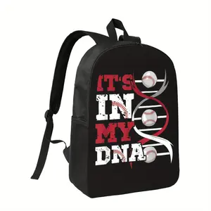 Best Trendy Boys' Baseball-Themed Backpack - Lightweight Polyester with Adjustable Straps, "It'S in My DNA" Design, Red & White Baseball Graphics, Perfect for School or Casual Use, Backpack for School, For Teenager Boys Girls Birthday Gifs for School