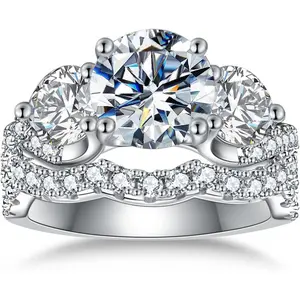 3 Stone Moissanite Wedding Bridal Ring Set for Women Round Cut 5CTTW D Color VVS1  Promise Anniversary Rings with Certificate cluster 5vs1 engagement ring halorings
