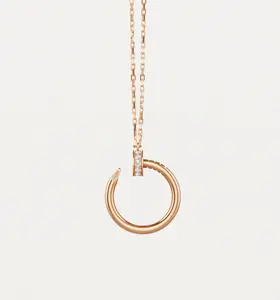 Pre-owned Cartier Juste un Clou Pendant Head & Tail Paved Rose Gold Necklace