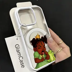 GlamCase Princess Frog Cute Cartoon Phone Case for iPhone 17 16 15 14 13 12 11 Plus Pro Max Whimsical Storybook Style Enchanting Gift Acrylic Frosted Magnetic Suction Case