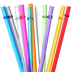 10.5 in Long Rainbow Colored Reusable Tritan Plastic Replacement Straws for 16 OZ 20 OZ 30 OZ Stanley, YETI, Starbucks Tumblers, Set of 10 with Cleaning Brush