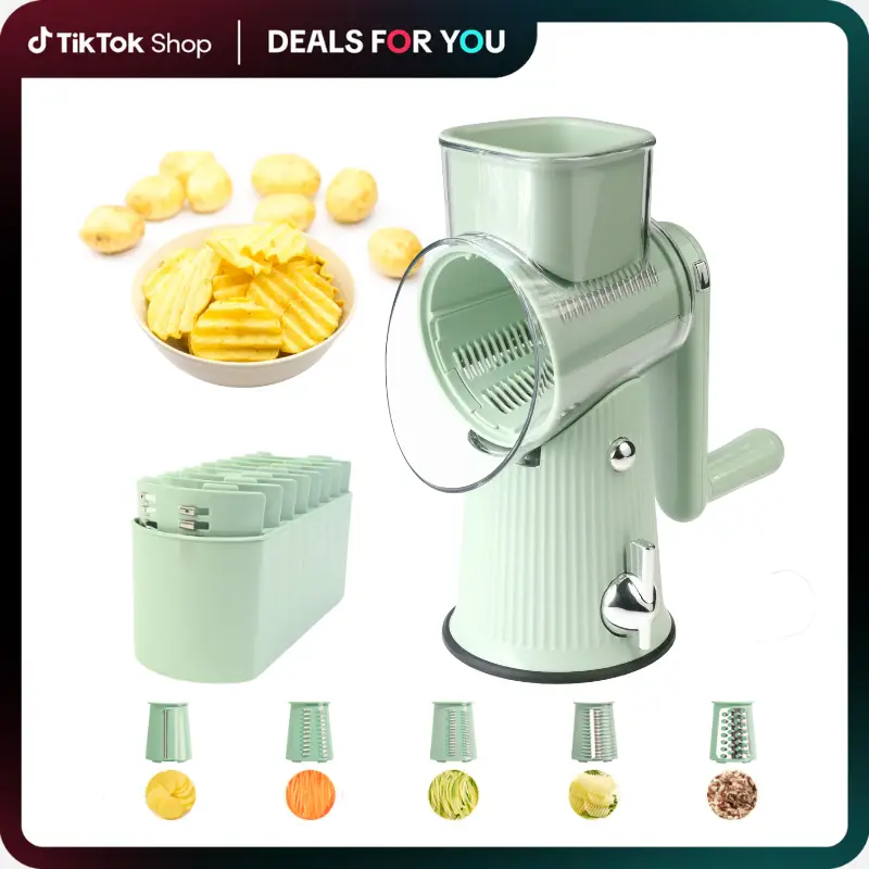 5 in 1 Cheese Grater, Heavy Duty Suction Base, Ergonomic Handle, Multi-Use Vegetables Nuts Shredder, kitchen gadgets, Easy Clean Kitchen Utensils Gif