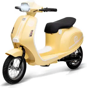 【Christmas Gift】Off-white 24V Electric Moped Scooter For Kids Ages 8 To 12 With 350W Motor Waterproof Design Rear Brake Twist Grip Throttle Led Lights Pneumatic Tires And Shock Absorption Off-white