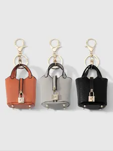 New Fashion Vintage Mini Leather Basket Bag Earphone Case DIY Keychain Pendant, Perfect for Bag and Key Decoration, All Seasons