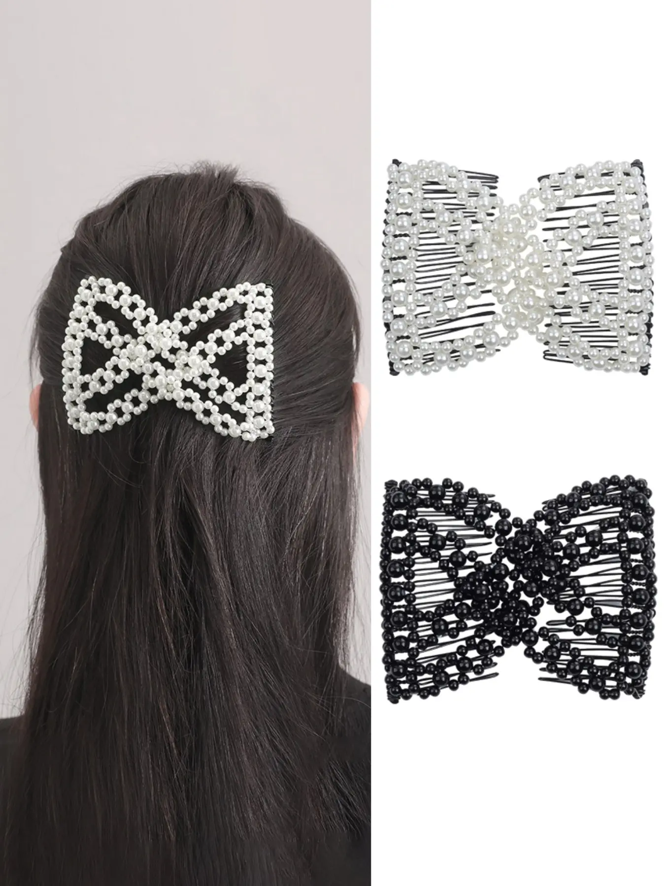 Elegant Pearl Hair Combs Set, Hair Clips, High Elasticity Versatile Adjustable Pearl Styling Comb, Braided Beaded Fashion Hair Style Accessory, Hair Accessories for Daily Commute Party Use