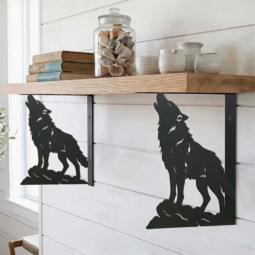 Wolf Cutout Floating Shelf Brackets (Set of 2) — Sturdy, easy-to-install wall-mounted brackets blending Asian Zen aesthetics; suitable for storage and decorative display in kitchens, bathrooms, bedrooms, and balconies.