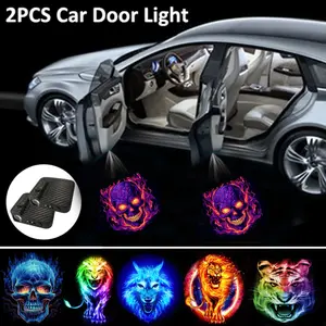 2PCS LED Car Door Logo Projector Lights with Fluorescent Tire Valve Caps Welcome Courtesy Step Lights for Interior, Universal Fit LED Accessory for Cars, Projection Lighting, LED Car Ambient Light