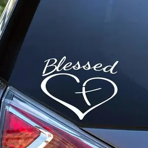 Blessed Heart & Letter Pattern Sticker, Multipurpose Car Body Decoration Sticker, Exterior Decoration Accessories for Trucks, and Laptops, Car Decals, Universal Car Sticker, Windshield Sticker, Car Decorations