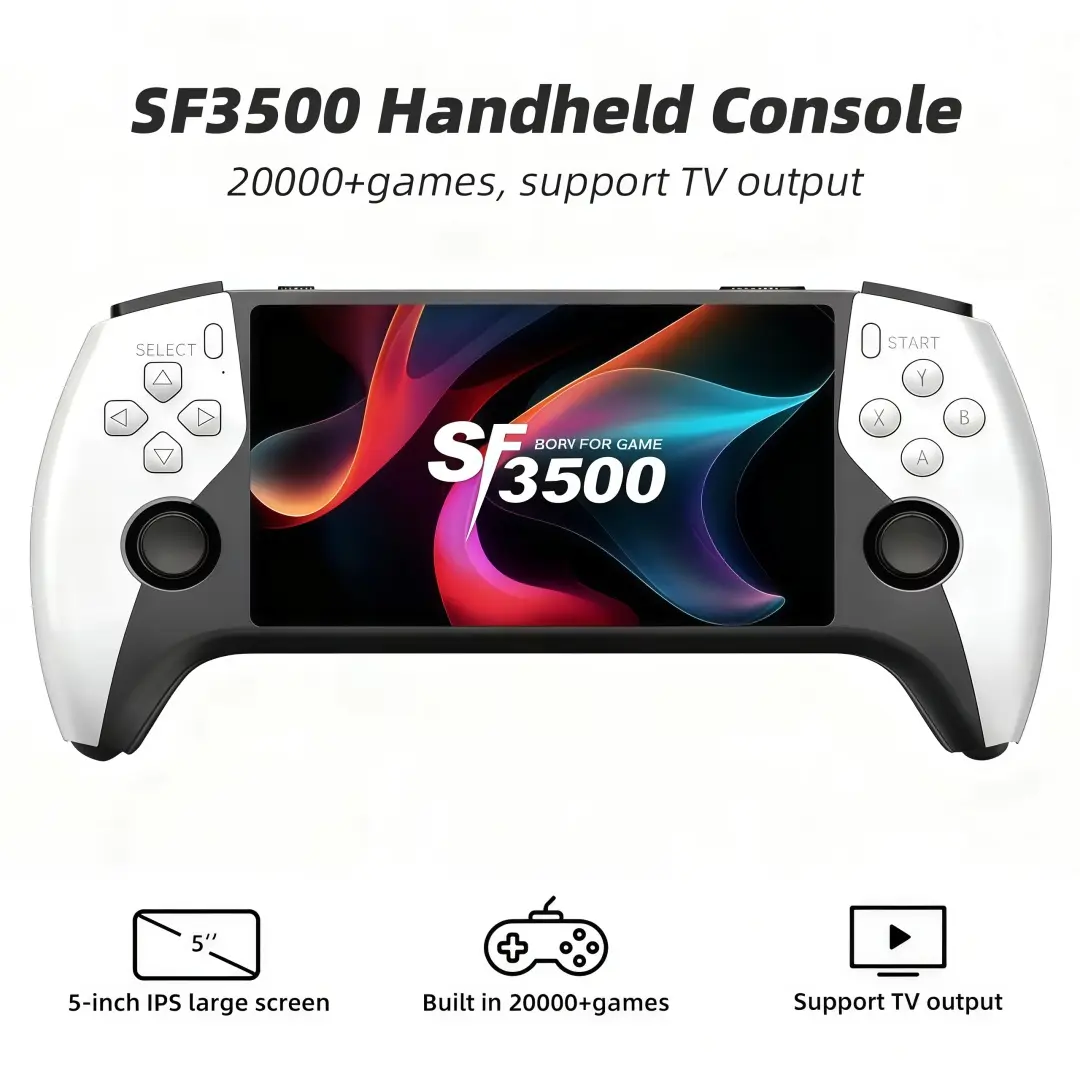 SF3500 Portable Retro Handheld Arcade Console - 5.1in HD IPS Screen, Built-in 14+ Emulators & High-Performance Chip, Wireless, Mass Classic Titles, TV Cable Support, Game Card Compatible, Rechargeable, Ideal Birthday Gift for Gaming Enthusiasts, Device, C
