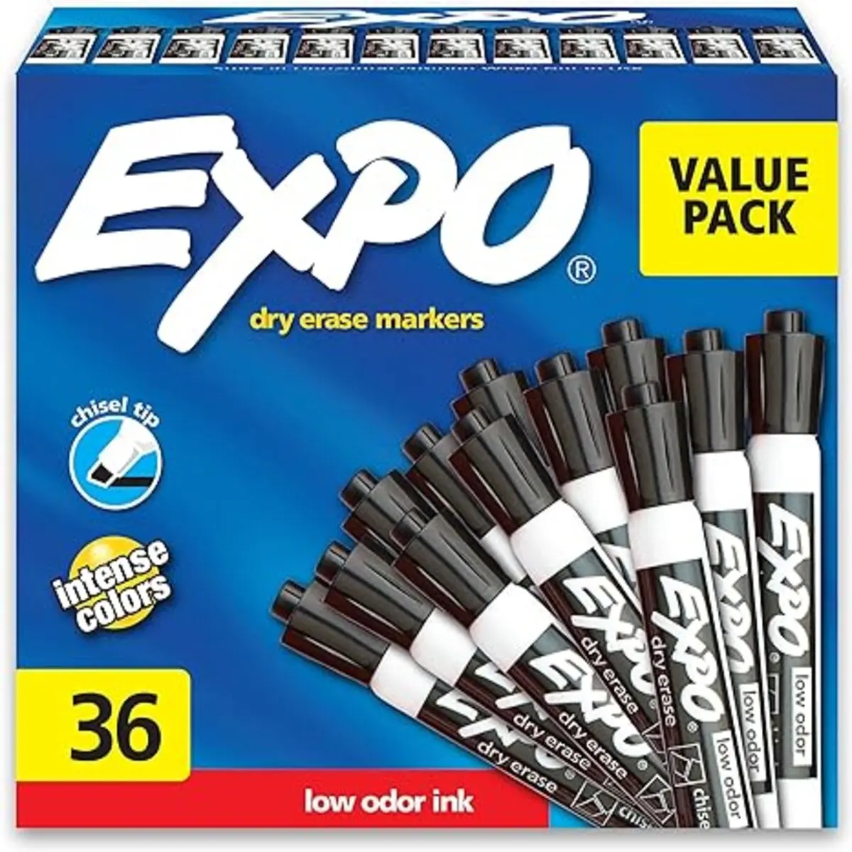 EXPO Low Odor Dry Erase Markers, Chisel Tip, Black, 36 Count