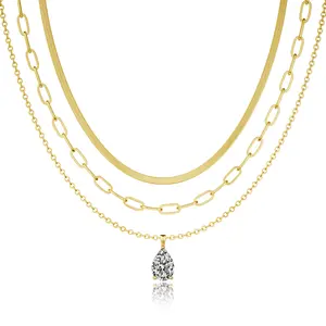 MOODEAR Layered Herringbone Snake Paperclip Chain Choker Stack Dainty Cute Simple Pendant Necklace Set for Women Fashionable Jewellery Gifts