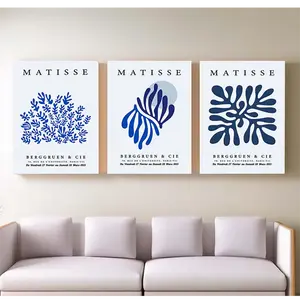 Set of 3 Posters Print Henri Matisse White And Blue Colors Wall Art Decor Multi Panel Triptych, Paper, Unframed Poster