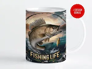 Fishing Life Mug Wrap Sublimation Template, 11oz & 15oz Designs, Cricut Mug Press 2024