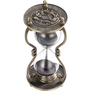 Hourglass Timer Sand Clock 60 Minute: Brass Medieval Dragon White Sand Watch 60 Min, Large Reloj De Arena, Gothic Fantasy One Hour Sandglass for Gifts, Home, Desktop Decor