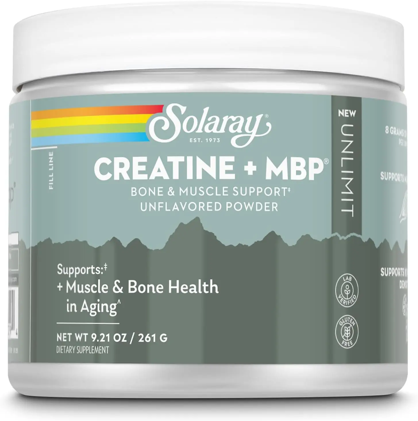 SOLARAY Creatine Plus MBP - Longevity and Peak Performance - 8g Creatine Monohydrate Powder w/ 40mg MBP Whey Faction, L-Leucine for Muscle and Bone Health, Unflavored, Gluten Free, 30 Servings, 9.21oz