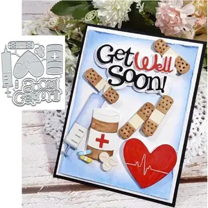Metal  Cuts,Get Well Soon Hemostatic Patch  Dies Cut Stencils for DIY Invitation Card Scrapbooking Album Decorative Embossing Paper Dies Card Making
