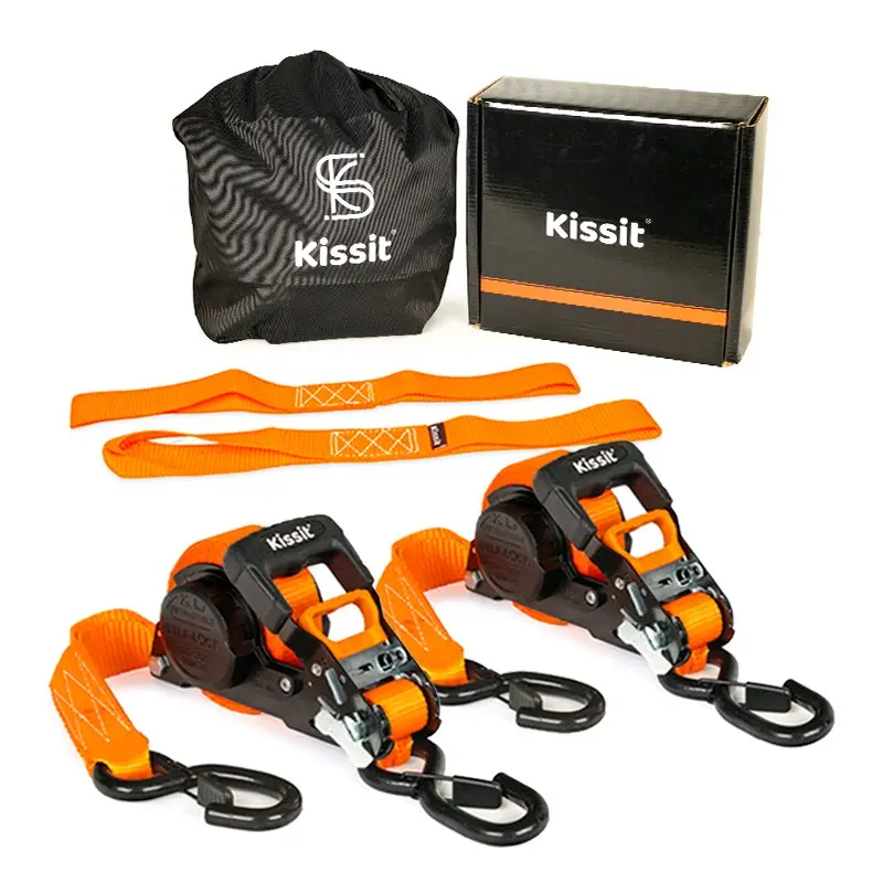 Kissit Smart Retractable Ratchet Tie Downs - 1.5" x 16' - 1333 Load Capacity - Autoretrack Downs for Secure Transportation