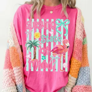 Sunshine State of Mind Comfort Colors Shirt, Trendy Summer Coquette Tee, Retro Beach Shirt, Summer Vibes, Colorful Palm Tree Flamingo Sunshine Tee