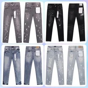 Straight jeans jeans washed water old retro ripped ruffian handsome American style