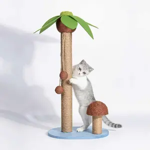 Coconut Palm Tree Scratching Post, atural Sisal Covered Frame, 28.3in Cat Scratcher for Cats of All Ages with Dangling Balls