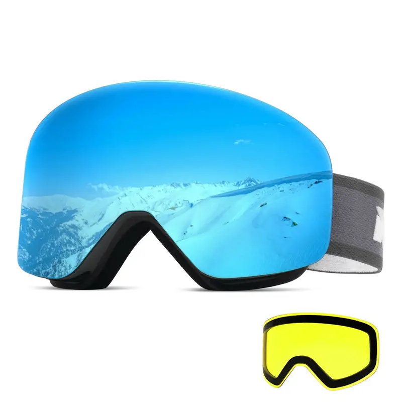 MEELOOG Frameless Magnetic Ski Goggles, Double-Layer Spherical Interchangeable Lenses, OTG Glasses-Compatible Fit, Anti-Fog Coating, UV400 Protection, Night-Skiing Lens, Adjustable Non-Slip Strap, Chip-Resistant Design for Skiing & Snowboarding MSG0001