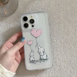 Elephant & Balloon Pattern Phone Case, Cute Cartoon Design Decorative Phone Protector Cover, Phone Accessories Compatible with iPhone