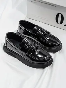 1 Pair Men's Chunky Non-Slip Tassel Loafers | Retro British Style | Comfort Fabric Upper + Durable Sole | Ideal for Students / Trendy Men / Daily Outings, Chunky Sole for Height Boost