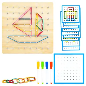 HEELWIRE Wooden Geoboard,Montessori Toy,Graphical Mathematical Education Toy for Kids with Pattern Cards and Rubber Bands to Figures and Shapes, Brain Teaser STEM Toy Geo Board.