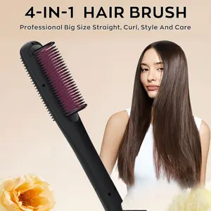 LCD Display Hair Straightener Brush 4-in-1 Professional Big Size Straight Curl Style & Care for Wet Dry Hair Damage-Free Anti-Scald Fast Heating
