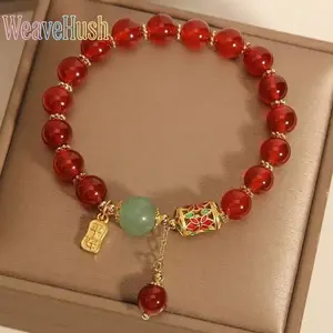 2026 Lucky Red Agate Beaded Charm Bracelet for Women Men, Retro Boho Synthetic Gemstone Bead Bracelet, Elegant Energy Healing Stone Jewelry, Dainty Stylish Wristband for Daily Wear, Ideal Gift for Girlfriend Boyfriend Best Friend Family & Friendship Anniv