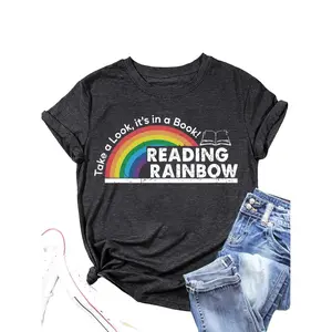 Women's Rainbow & Letter Print Round Neck Tee, Trendy Casual Short Sleeve T-shirt for Daily Wear, Ladies All Seasons Clothes