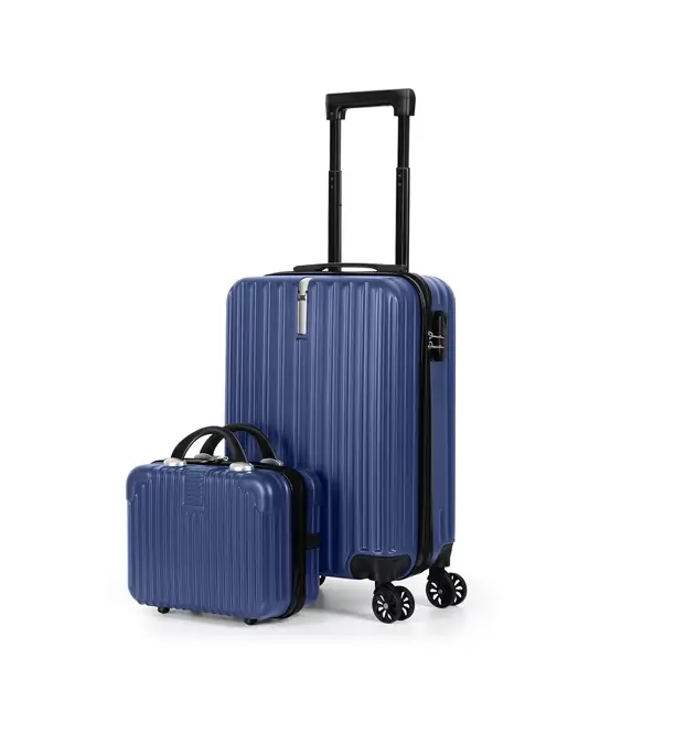 2PCS Lightweight Rolling Luggage Set, 20″ + 14″ Blue Luggage with Hook