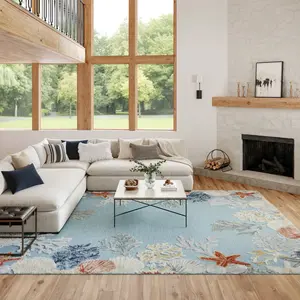 Indoor/Outdoor Flatweave Area Rug, Nourison Suncoast Beach Theme Multicolor Polypropylene Rug with Seaside Vibe for Patio Use