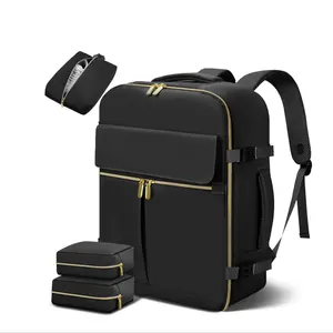 18.9" Large Travel Backpack for Women Men as Personal Item Flight Approved, 40L Luggage Carry On Backpack, Daypack Business Laptop Backpack Waterproof Outdoor Sports with 3 Packing Cubes, Black