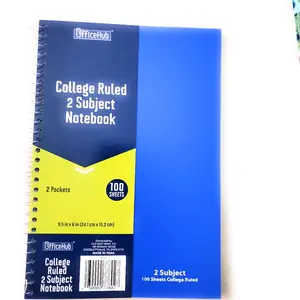 OfficeHub College Ruled 2 Subject Notebook 100 Sheets 8.5x6in 2 Pockets Spiral Bound Blue Yellow Design