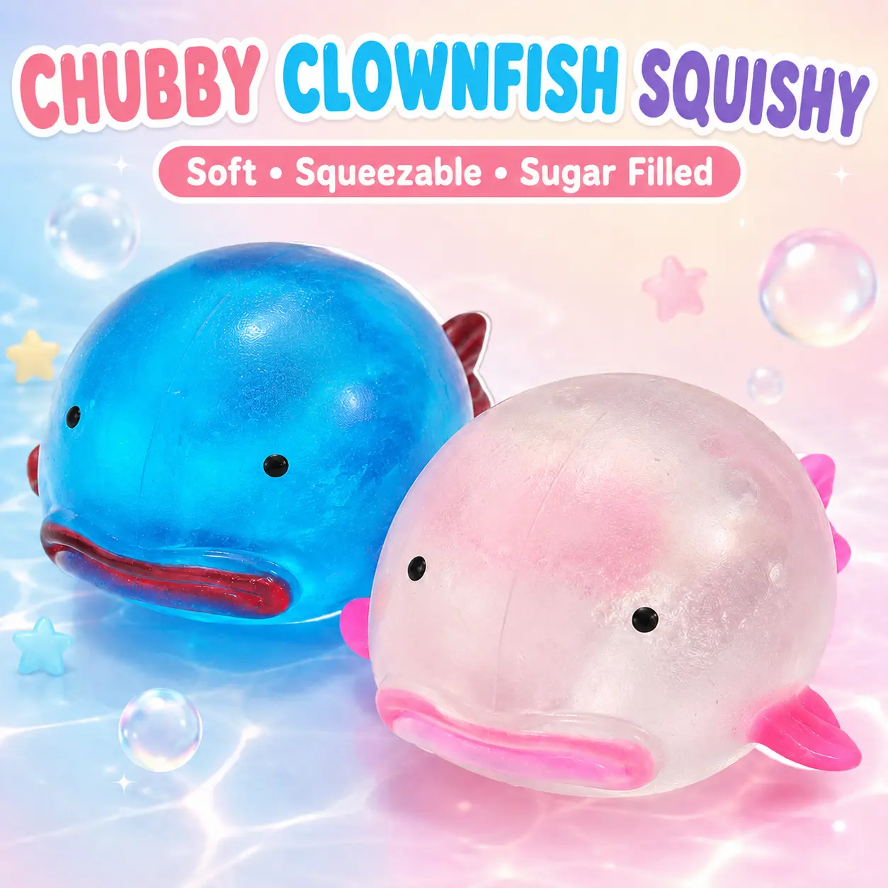 Chubby Fish Squishy Toy, Sugar Filled Soft, Squeeze Sensory Fidget Toy, Stress Relief Desk Toy & Gift