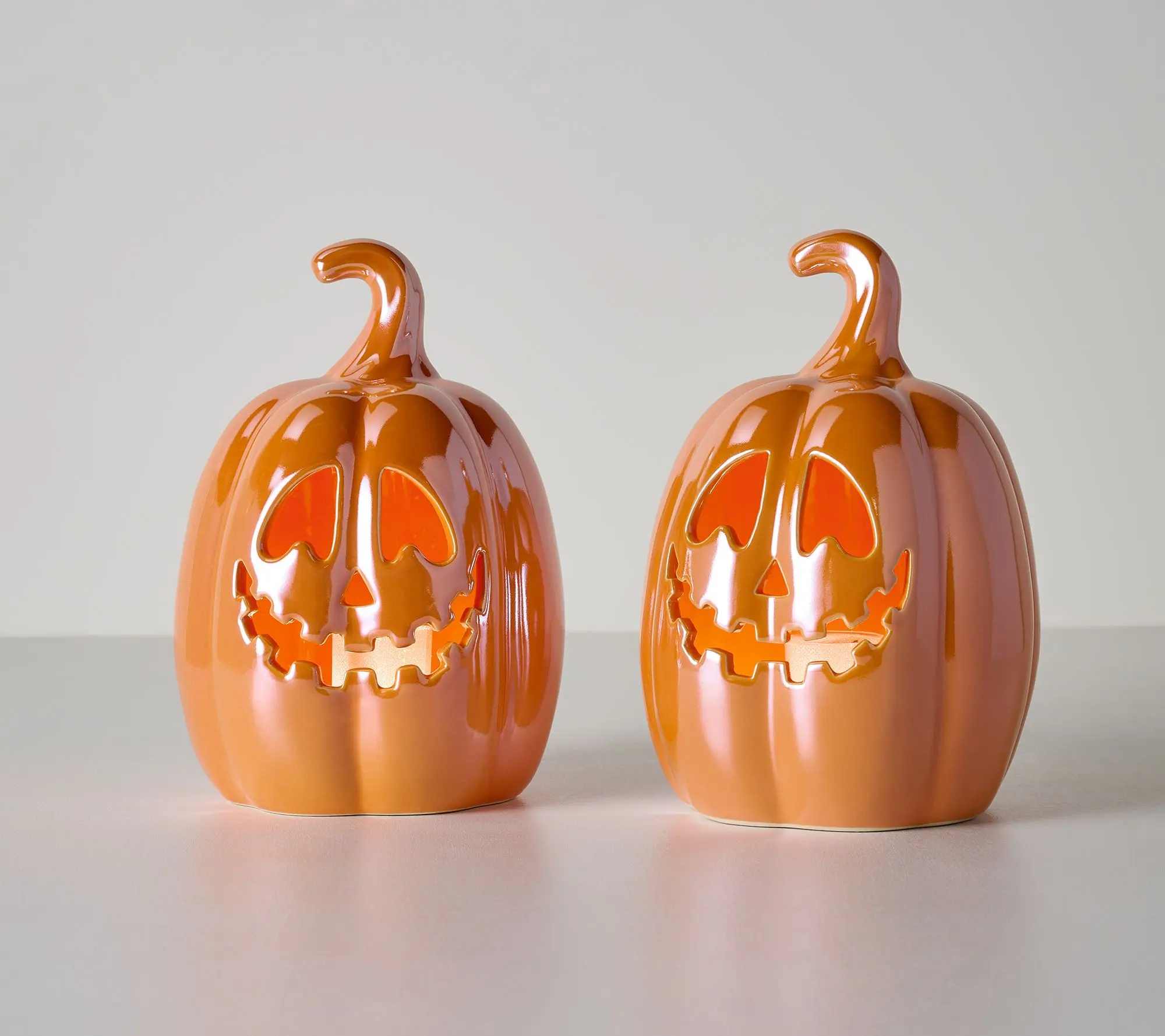 S/(2) 9" Illuminated Ceramic Jack-O-Lanterns by Valerie