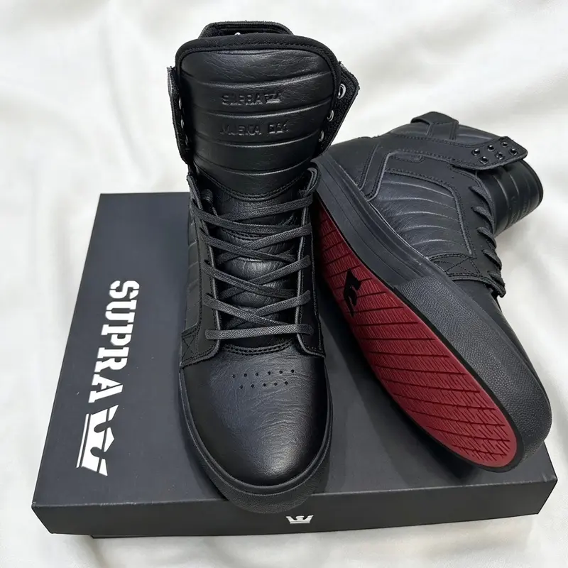 All Sizes-Supra Skytop HF All-Black Red Sole Cowhide Sneakers High-Top Fashionable Comfortable Shoes for Men