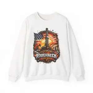 Roughneck Oil Rig with American Flag Sweatshirt | Drilling Crewneck