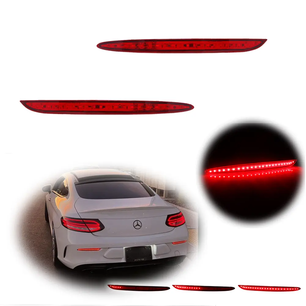 2pcs Rear Bumper Reflector Red LED Tail lamps Light For 2017 2018 2019 2020 2021 2022 2023 Benz C300 C300 & 2017 2018 2019 2020 AMG GT, Replace OEM 0998208700, MB1184106, 0998208800, MB1185106