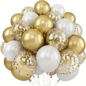 60pcs 12 Inch Metallic Golden Balloons Pearl White Latex Balloons Golden Confetti Balloons for Birthday Weddings Anniversary Party Decorations, Halloween Decorations, Christmas Decorations