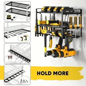 Wall Mounted Tool Storage Organizer, Cordless Tool Organizer, Construction Tool Organizer, with Heavy Duty Metal Frame, Sturdy, 3-Tier Shelf with Screwdriver Hooks Dual Storage Design, Ideal for Garage Shed Workshop, Space Saving Solution