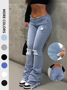 NVFelix Women's High Waist Ripped Flare Jeans withFrayed Hem and Distressed Details, All Seasons Fashion,Plain Pattern, Comfortable and Stylish