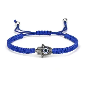 Blue and red Uneven Eyeball and Hand Design Red String Braided Bracelet for Women cross evil eye