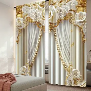 2-Piece HD Digital Print Sheer Printed Curtains, Living Room & Bedroom Home Decor, Interior Decoration Accessories, 100% Polyester Semi-Transparent Rod Pocket Window Drapes, Window Decorations Supplies