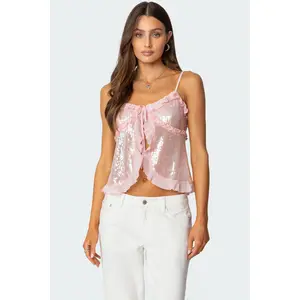 Sequin Ruffled Split Front Top